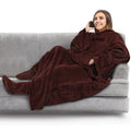 Pavilia Fleece Blanket With Sleeves, Foot Pockets For Women Men Adults, Plush Wearable Blanket Throw Wrap, Warm Snuggle Blanket Robe, Cozy Gift Ideas Wife Mom, Brown
