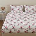 Huesland By Ahmedabad Cotton 144 Tc Cotton King Size Bedsheet With 2 Pillow Covers  White, Pink(9Ft X 9Ft)