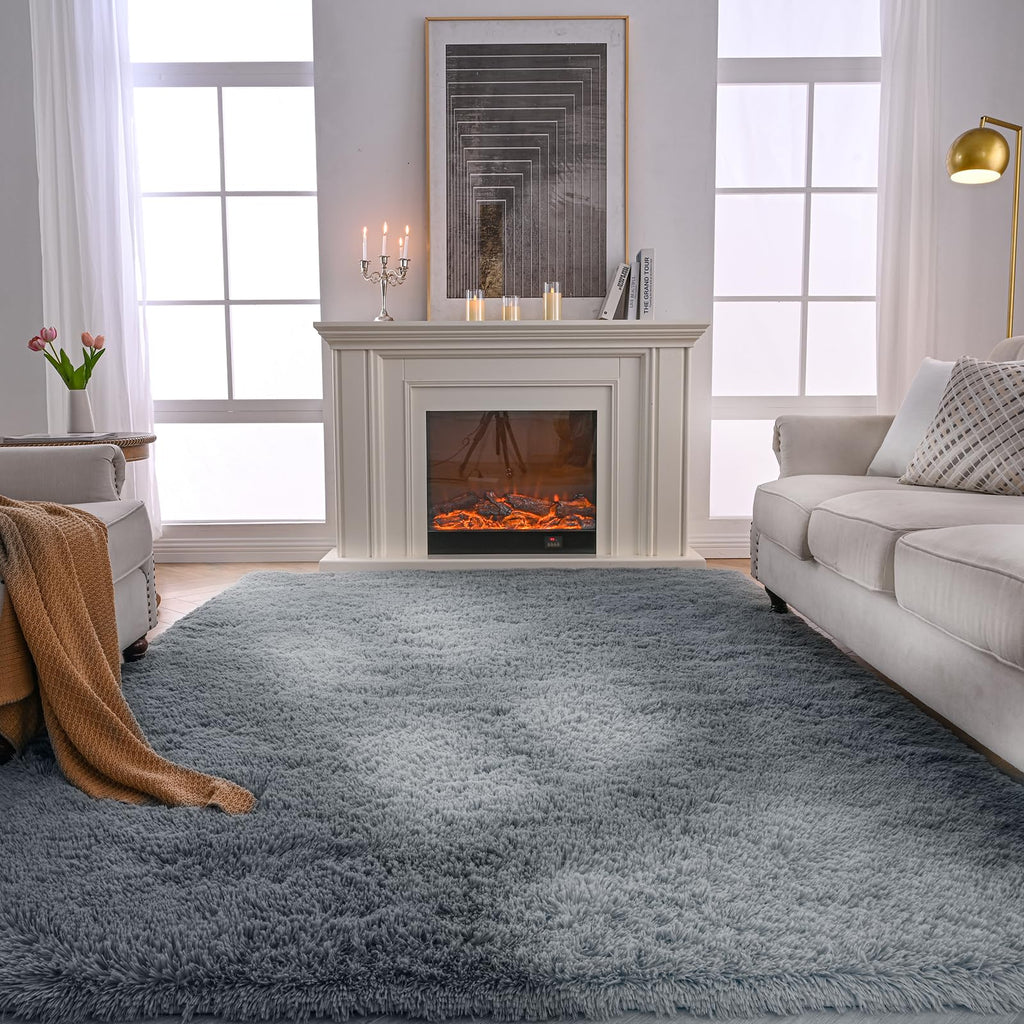 Shag Rugs 8X10 Living Room: Shag Area Rug For Bedroom - Gray Large Fluffy Soft Carpet (Grey, 8X10 Feet)