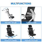 Yaheetech Ergonomic Mesh Office Chair, High Back Desk Chair With With Flip-Up Armrests, Adjustable Padded Headrest Computer Chair With Lumbar Support For Home Oiffce Game Room, White/Black
