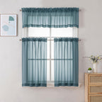Chyhomenyc Dusty Blue Sheer Curtains 36 Inch Length 2 Panels, Light Filtering Voile Short Window Curtians For Bathroom Small Win