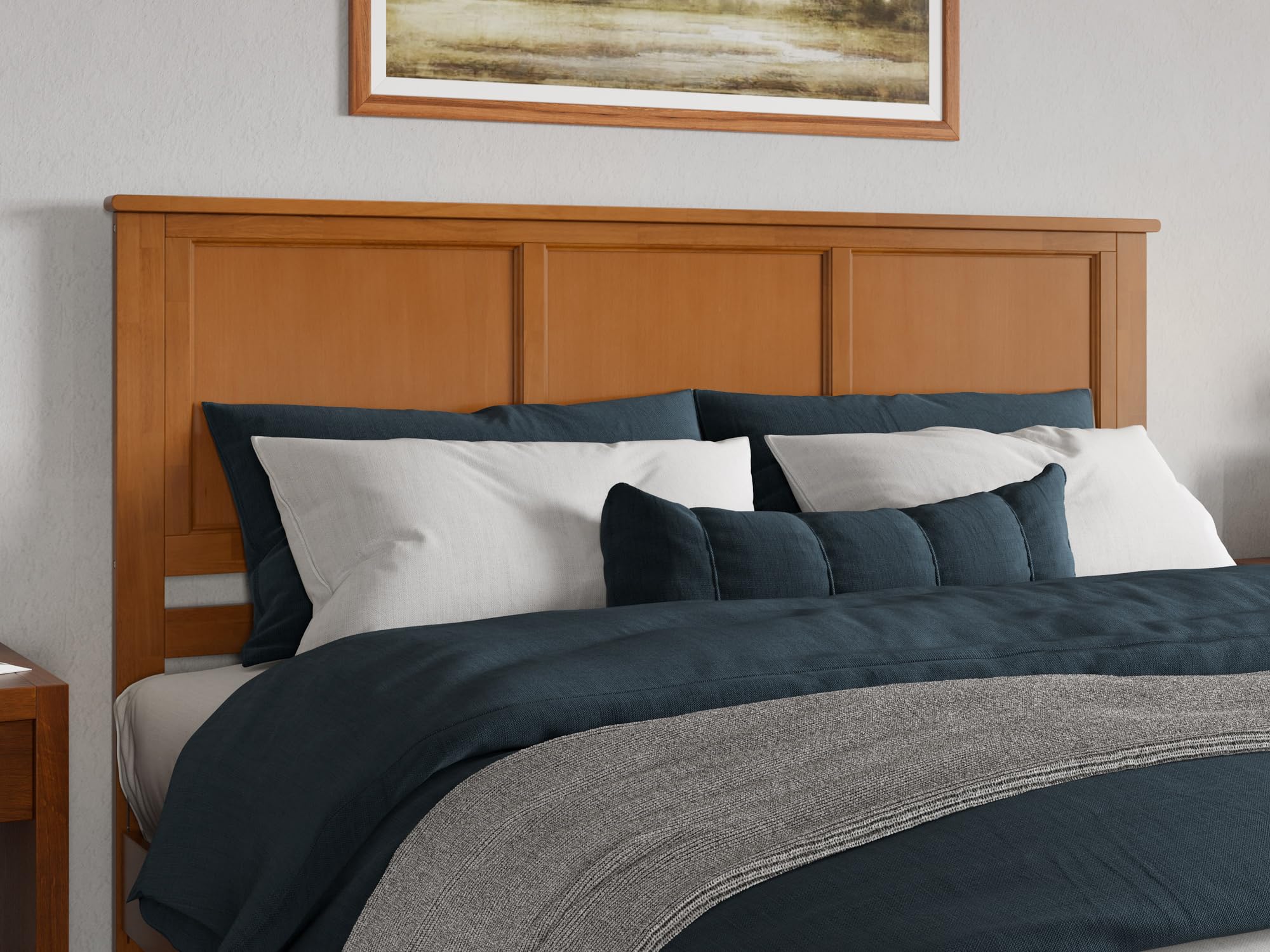 Afi, Charlotte King Solid Wood Low Profile Platform Bed With Matching Footboard, Light Toffee