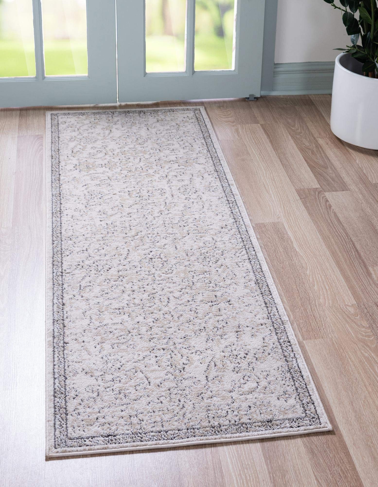 Rugs.com Oregon Collection Rug - 8 Ft Runner Ivory Low-Pile Rug Perfect for Hallways, Entryways