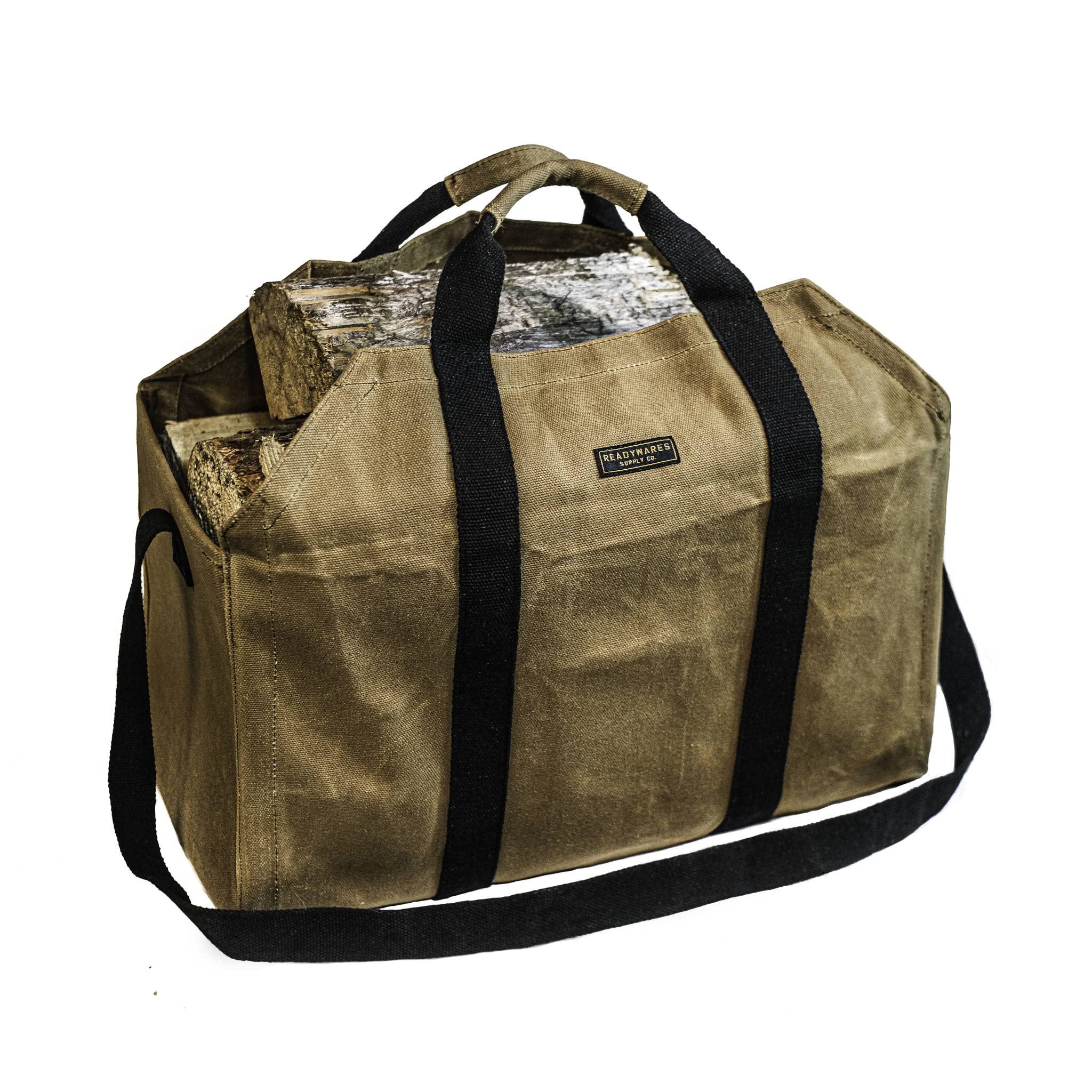 READYWARES Firewood Bag, Wood Stove Storage, Easy Carrying Shoulder Strap, Extra Large XL Design Tan