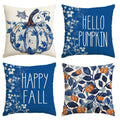 Avoin Colorlife Happy Fall Hello Pumpkin Chinoiserie Throw Pillow Covers, 16 X 16 Inch Blue And White Porcelain Color Autumn Tha