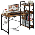 IRONCK Computer Desk 47 with Power Outlet and Storage Shelves, Study Writing Table with USB Ports Charging Station, PC Desk Work