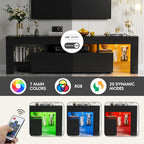 Yeshomy Modern Led Tv Stand For Televisions Up To 70 Inch With Glass Shelves And Drawer, Gaming Entertainment Center With Multiple Dynamic Rgb Modes, For Livingroom, Bedroom, 60 Inch, Black