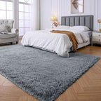 Shag Rugs 8X10 Living Room: Shag Area Rug For Bedroom - Gray Large Fluffy Soft Carpet (Grey, 8X10 Feet)