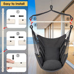 Y- Stop Hammock Chair Hanging Rope Swing Chair, Max 500 Lbs, 2 Seat Cushions Included, Removable Steel Spreader Bar With Anti-Sl