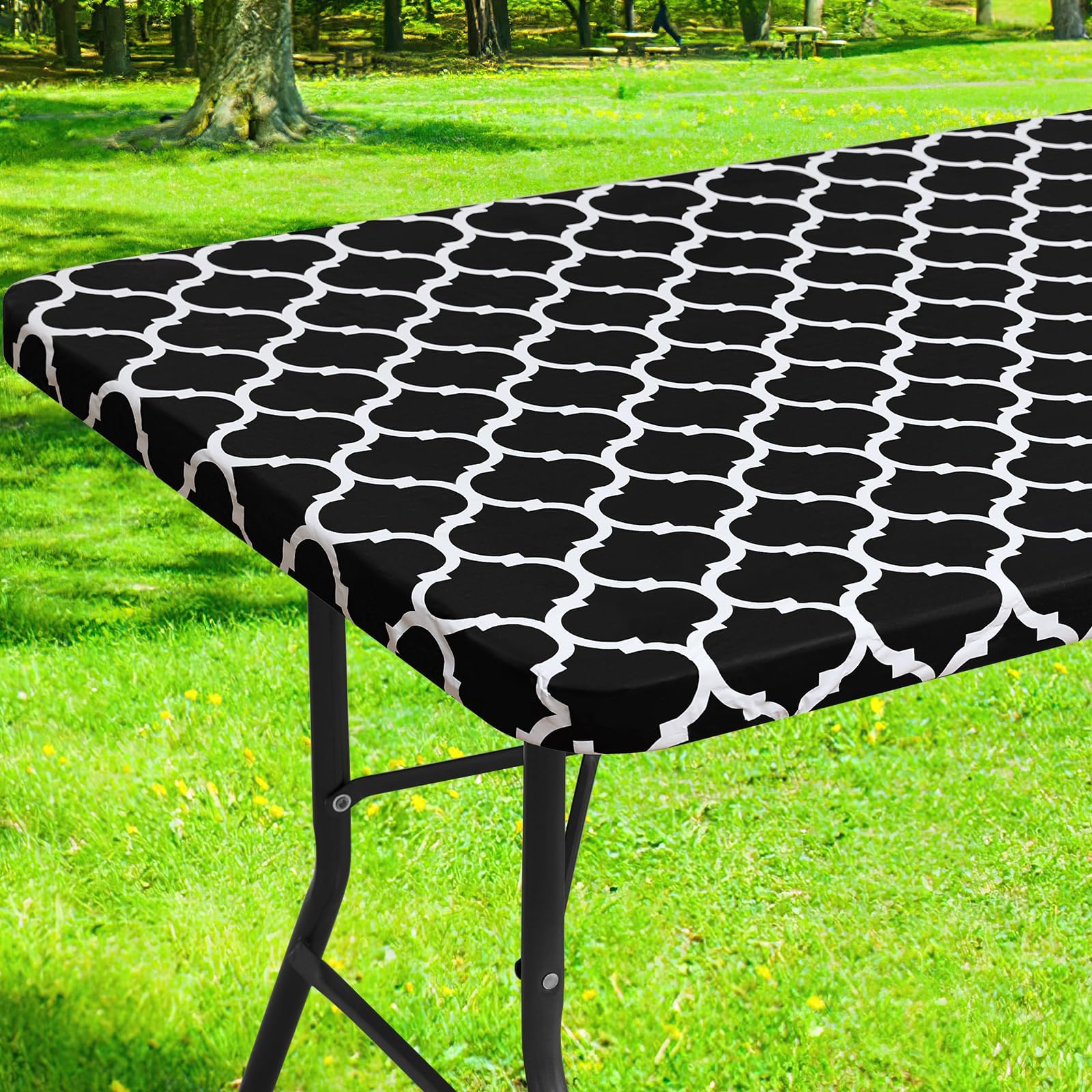 Smiry Rectangle Picnic Table Cover, Waterproof Elastic Fitted Camping Tablecloths for 4 Foot Tables, Wipeable Flannel Backed Vin