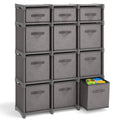 12 Cube Storage Organizer - Gray Cube Organizer Shelf, DIY Storage Cubes Organizer Shelves with Fabric Storage Cubes, Sturdy Cub