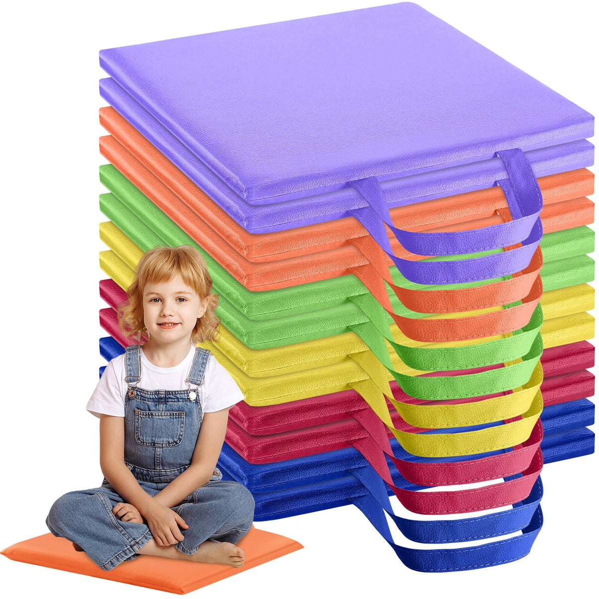 Suzile 12 Pcs 12' Floor Cushions For Classroom Flexible Floor Seating With Handles Classroom Carpet Cushions For Kids Toddlers