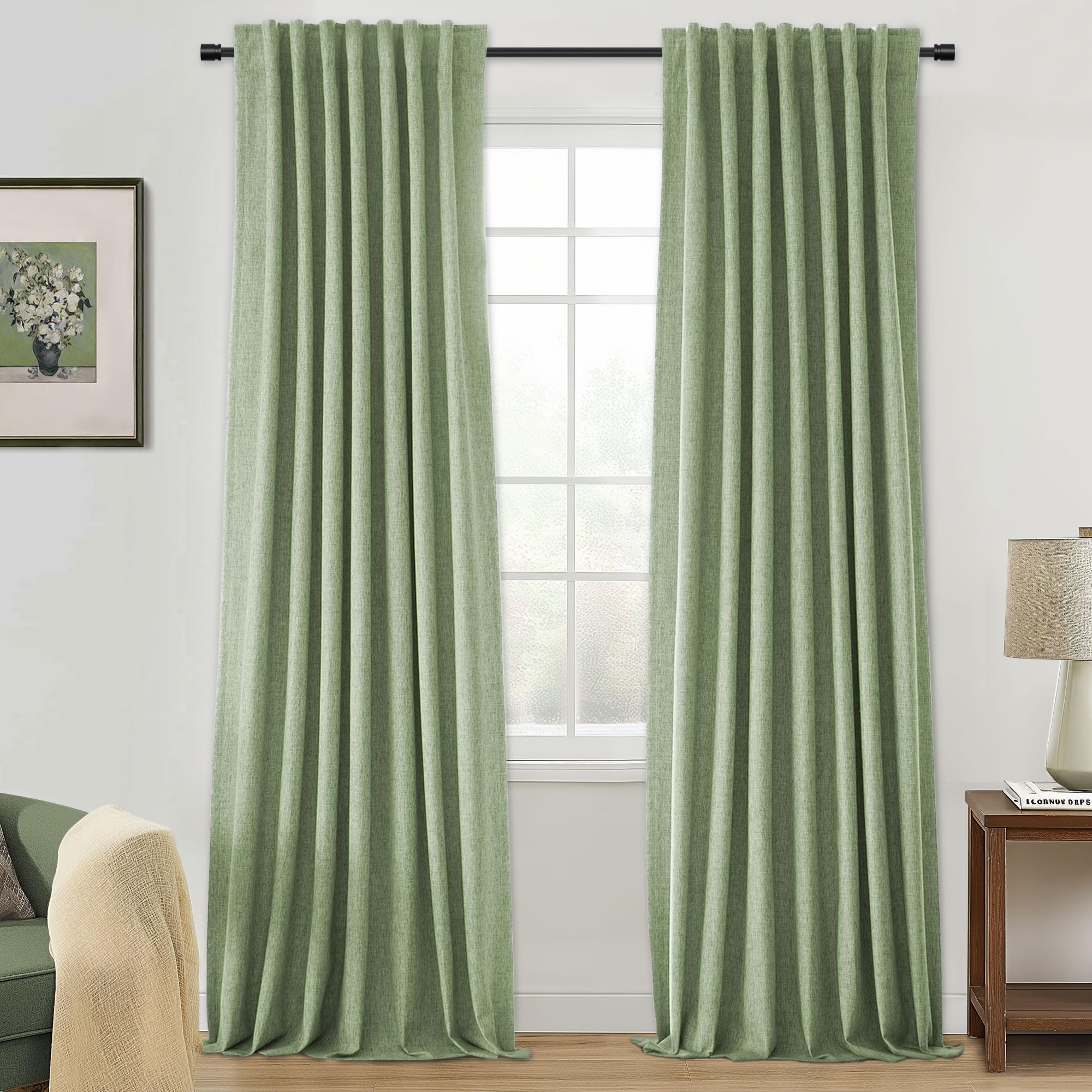 Uhitech Blackout Curtains For Bedroom Window 90 Inches Long Curtains Linen 100% Blackout Curtains For Living Room Thermal Curtai