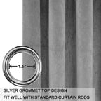 Smiletime Grey 72 In Long Velvet Curtains With Grommet, Thermal Insulated Super Soft Privacy Noise Reducing Light Blocking Velve