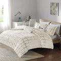 Intelligent Design Raina King/Cal King Comforter Set, Soft Microfiber, Modern Geometric Metallic Bed Set, 5 Pieces College Beddi