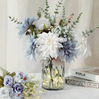 Faux Flowers in Vase, Artificial Flowers in Vase, Table Centerpieces for Dining Room, Silk Dusty Blue Rose Flower Centerpieces f