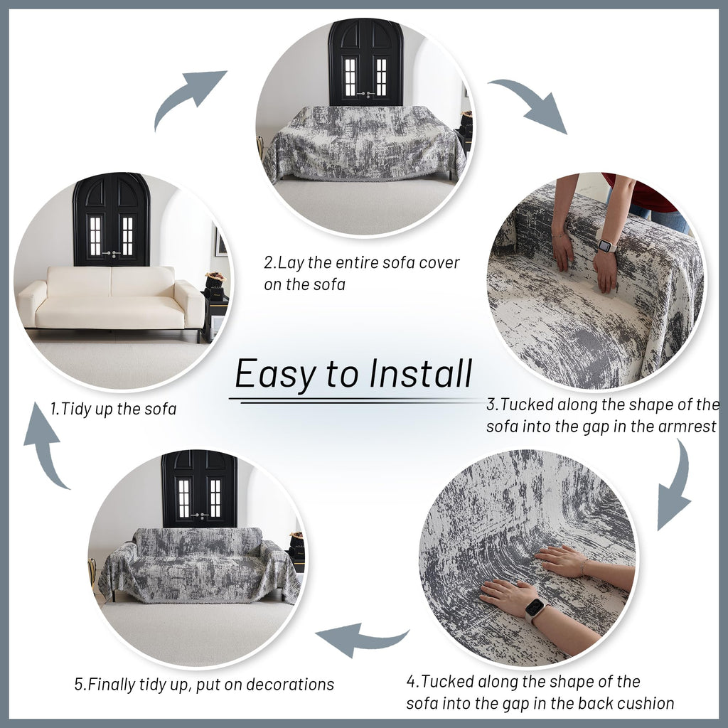 Mysky Home Boho Couch Cover For Dogs Washable Deep Grey Abstract Couch Sofa Protector For Loveseat Sofa Pets Friendly Chenille G