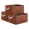 TheWarmHome Decorative Basket Rectangular Fabric Storage Bin Organizer Basket with Handles for Clothes Storage (Brown,Large-3Pac