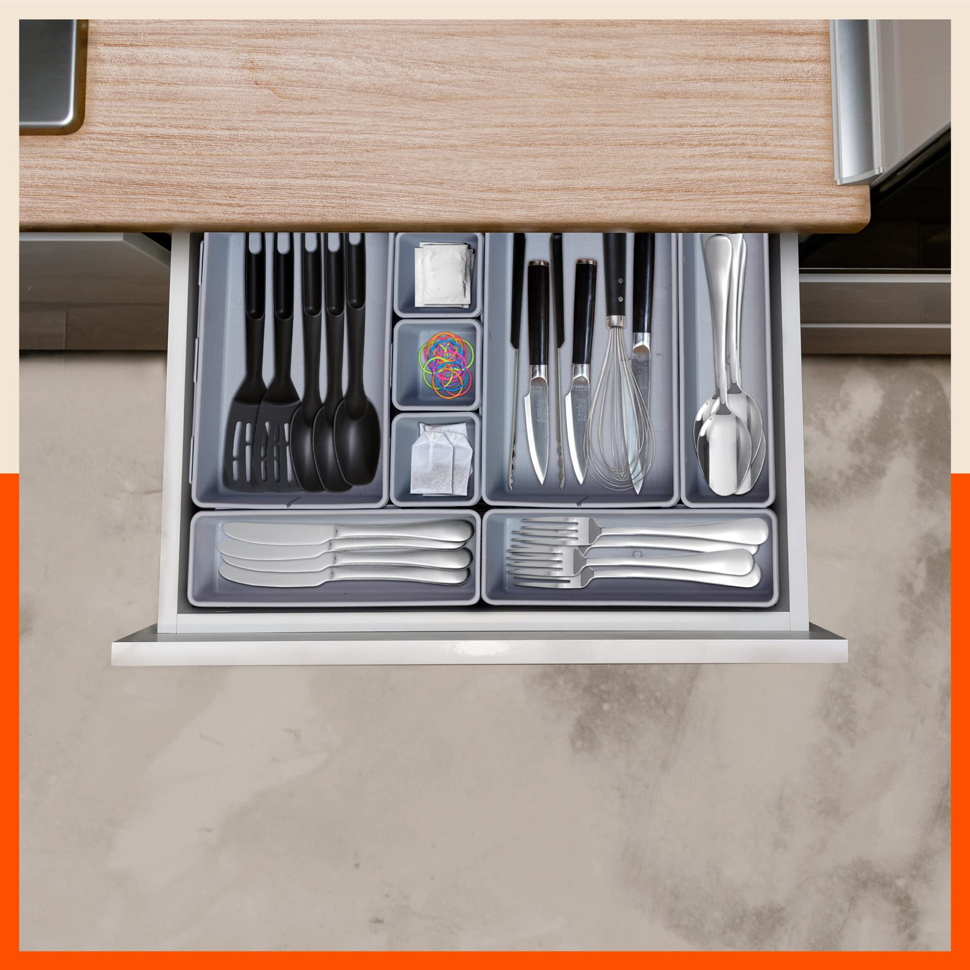 Bathla Storage Organizer  8 Pcs | Kitchen Organizer | Makeup Organizer Tray | Interlocking Drawer Desk Organizer | MultiPurpos