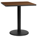 Flash Furniture Graniss 30'' Square Walnut Laminate Table Top with 18'' Round Table Height Base