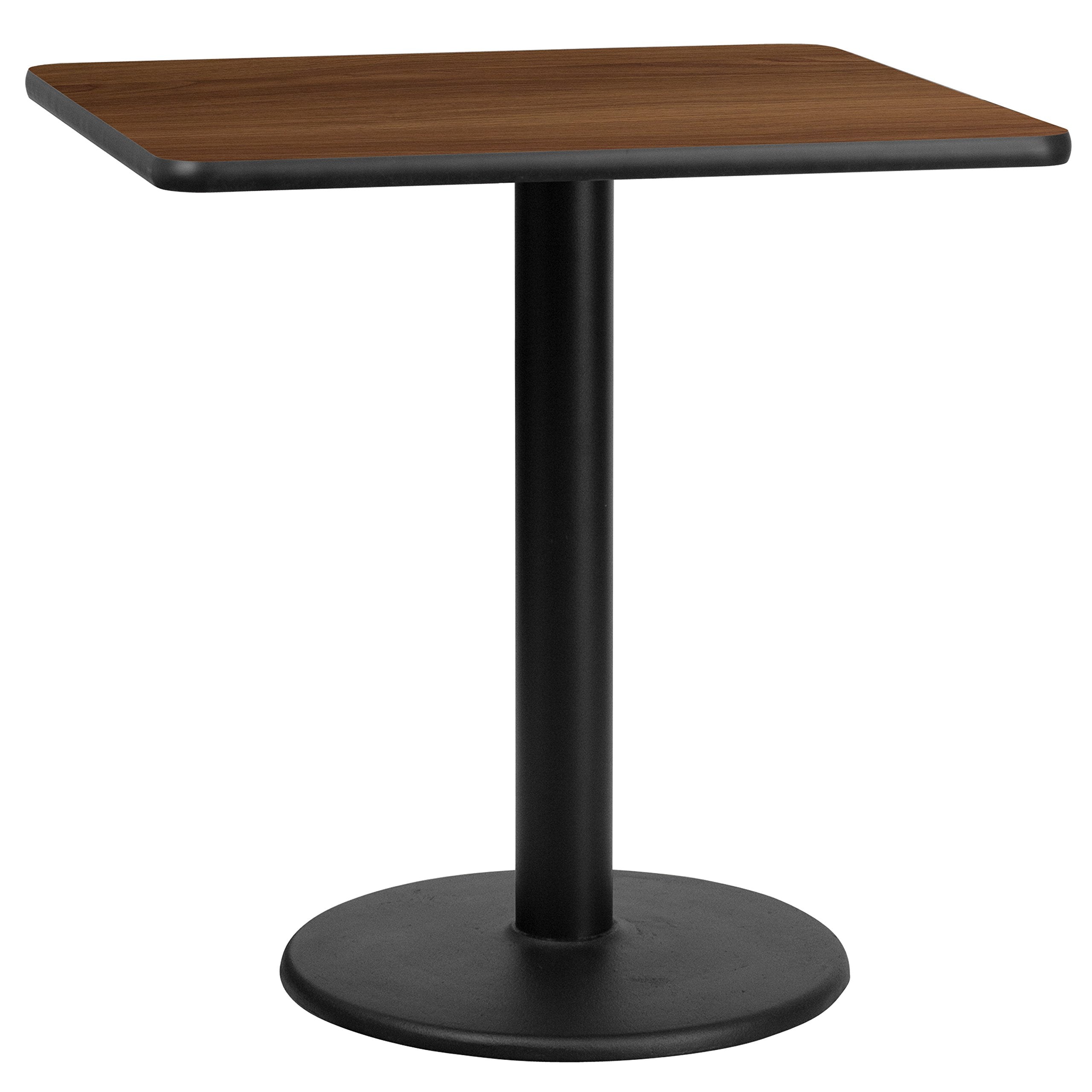 Flash Furniture Graniss 30'' Square Walnut Laminate Table Top with 18'' Round Table Height Base