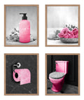 Poster Master 4-Piece Fashion Poster - Hush Print - Black & Pink Glitter Wall Art - Funny Bathroom Decor - Glam Powder Room Deco