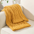 Battilo Mustard Yellow Throw Blanket For Couch, Sofa, 51''X67'', Cable Knit Throw Blanket, Woven Chenille Throw Blankets For Bed