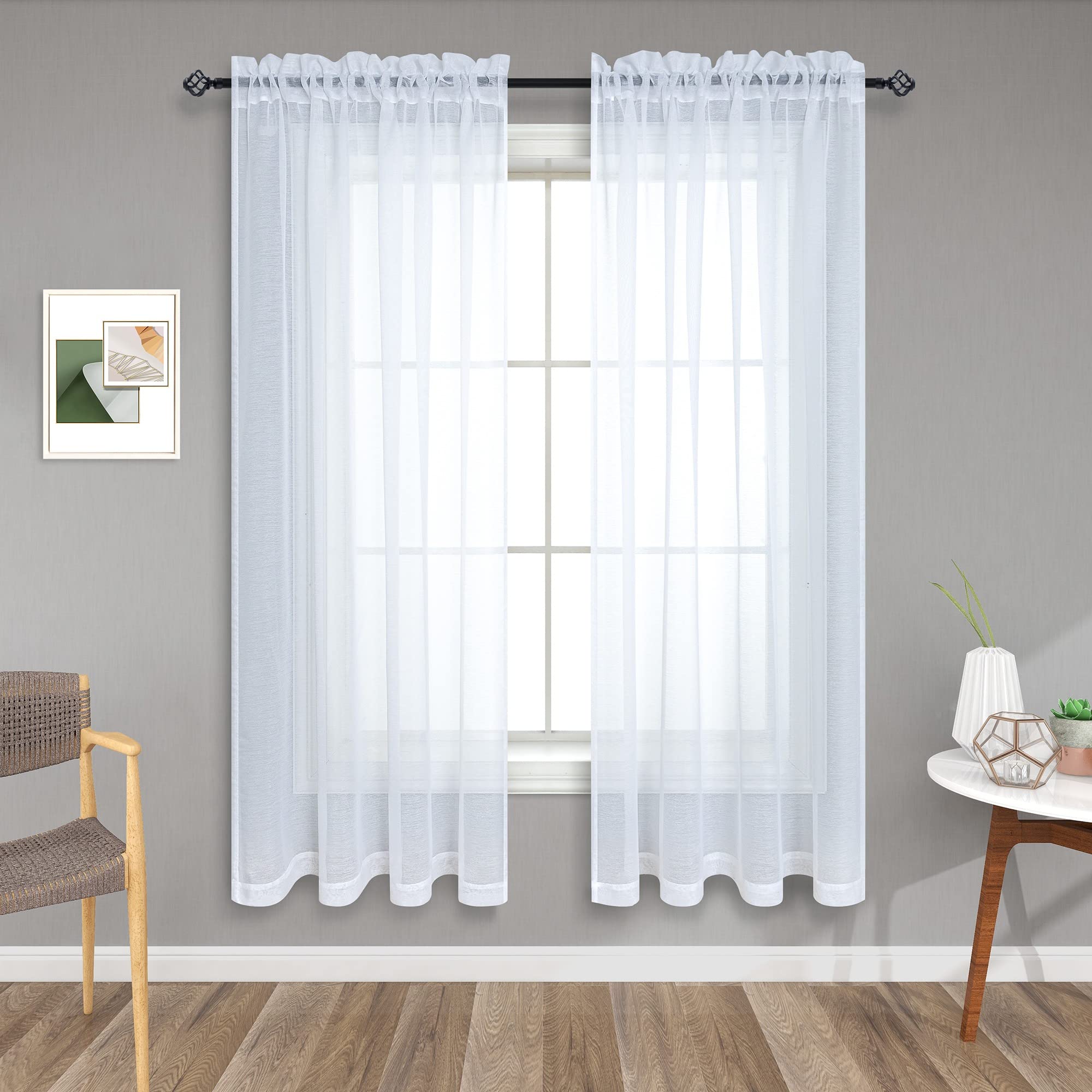 72 Inch Length White Sheer Curtains Set of 2 Panels Rod Pocket White Voile Window Curtains for Bedroom Living Room 52x72 Inches 