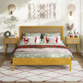 Bme Nipe Bed Frame with Headboard, Bohemian and Mid-Century Modern Style, Solid Rubber Wood Platform Bed with Slat Support, No B