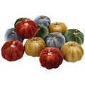 Winlyn 12 Pcs Assorted Small Faux Harvest Velvet Pumpkins Decorative Rust Olive Gold Gray Fabric Pumpkins Foam Pumpkins 3 for Fa
