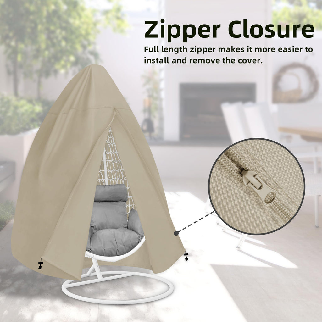 Easy-Going Patio Egg Chair Cover, Uv Resistant Waterproof Swing Hanging Egg Chair Cover With Zipper, Outdoor Wicker Single Seat Egg Chair Cover, Camel