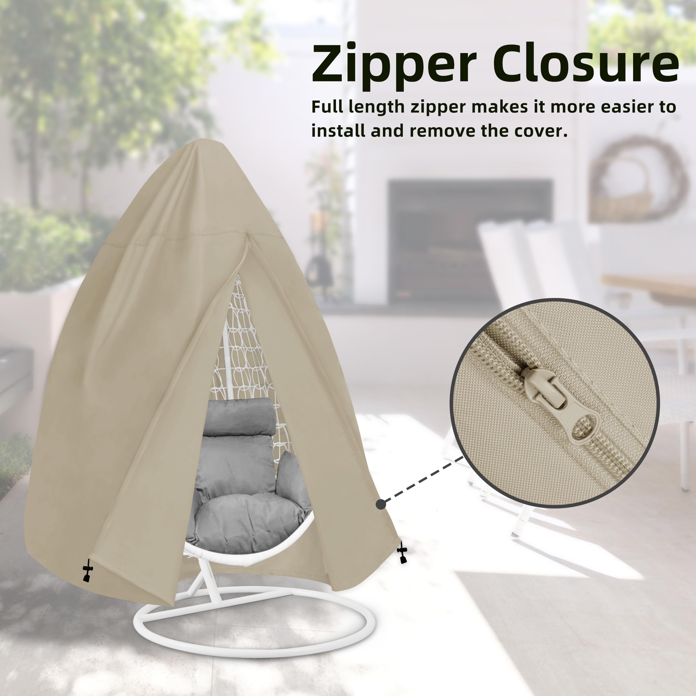 Easy-Going Patio Egg Chair Cover, Uv Resistant Waterproof Swing Hanging Egg Chair Cover With Zipper, Outdoor Wicker Single Seat Egg Chair Cover, Camel