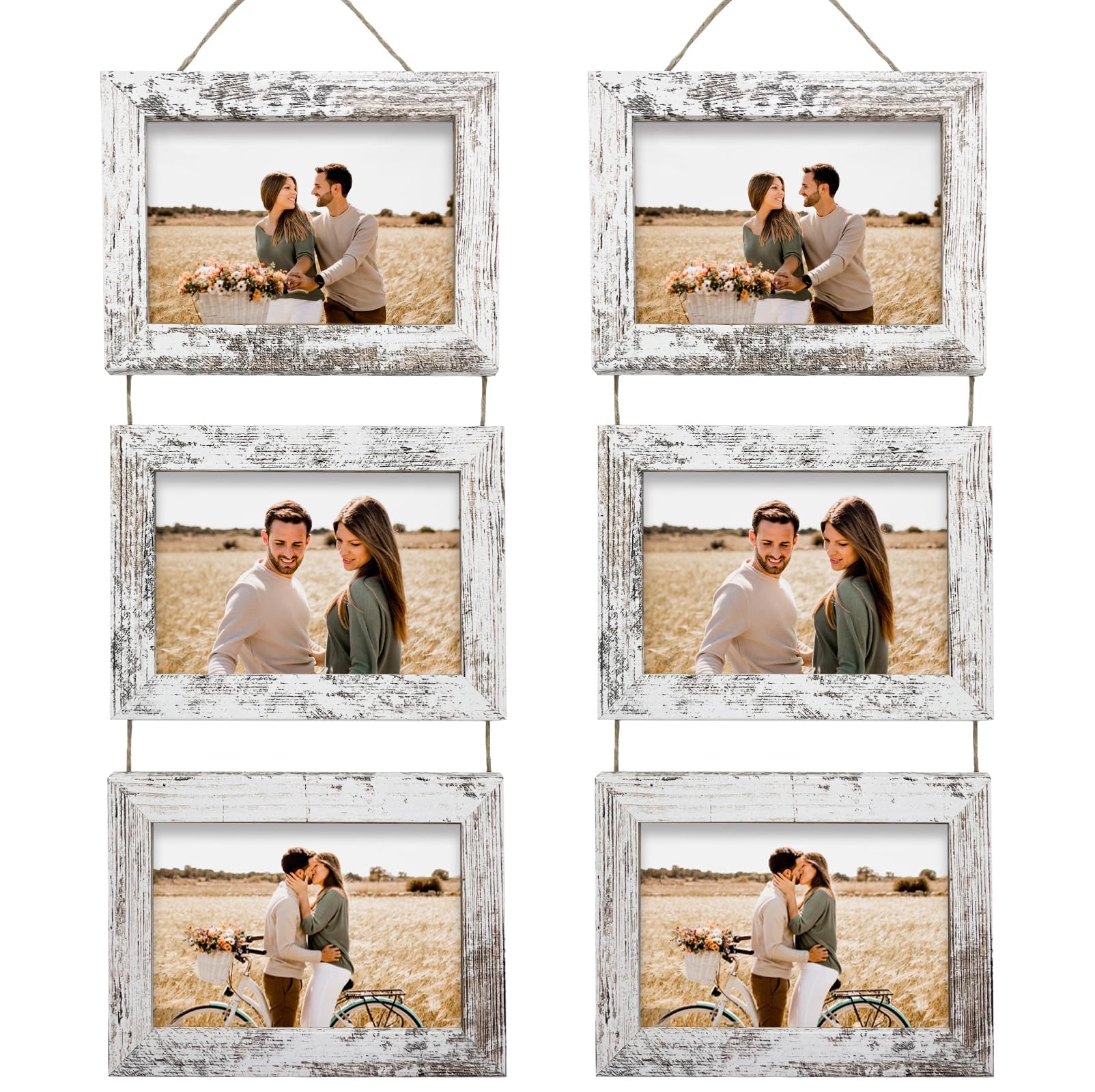 Rexllon 5x7 Wall Hanging Picture Frames Collage with 3 Opening Distressed White Frames 2 Pack