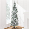 Best Choice Products Flocked Pencil Christmas Tree, Pre-Lit Slim Artificial Holiday Decoration, 12Ft Lighted Skinny Snowy Appear