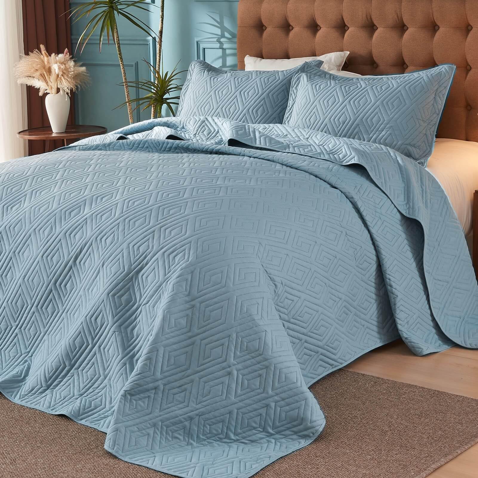 Oversized King Bedspreads 128X120 For Split Adjustable Bed Or Extra Large/Tall Cal King Or King Bed Lightweight Quilted Coverlet