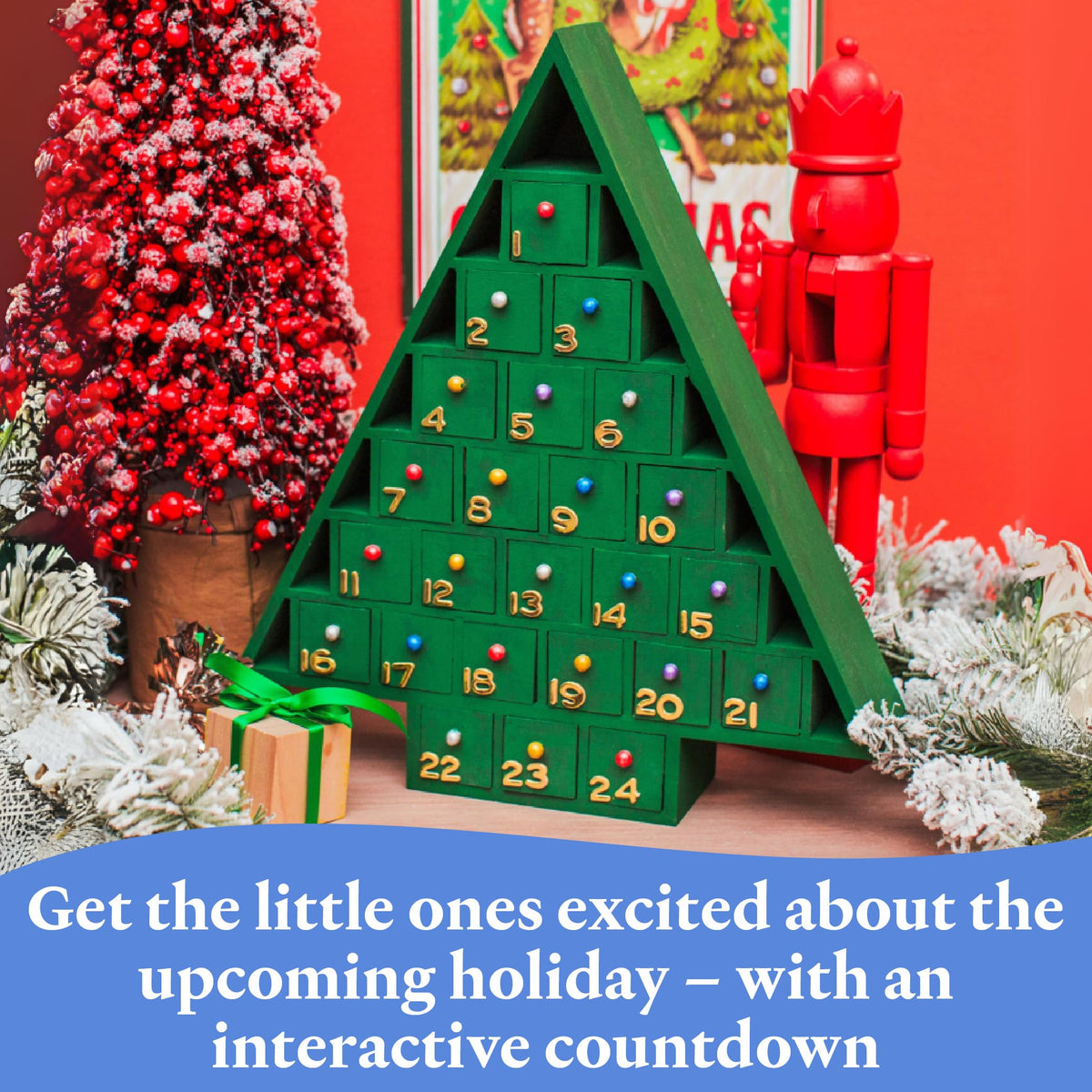 Christmas Tree Wooden Advent Calendar 15 X 13 Inch, Pack Of 1 Christmas Advent Calendar With 24 Empty Drawers For Diy, By Woodpe