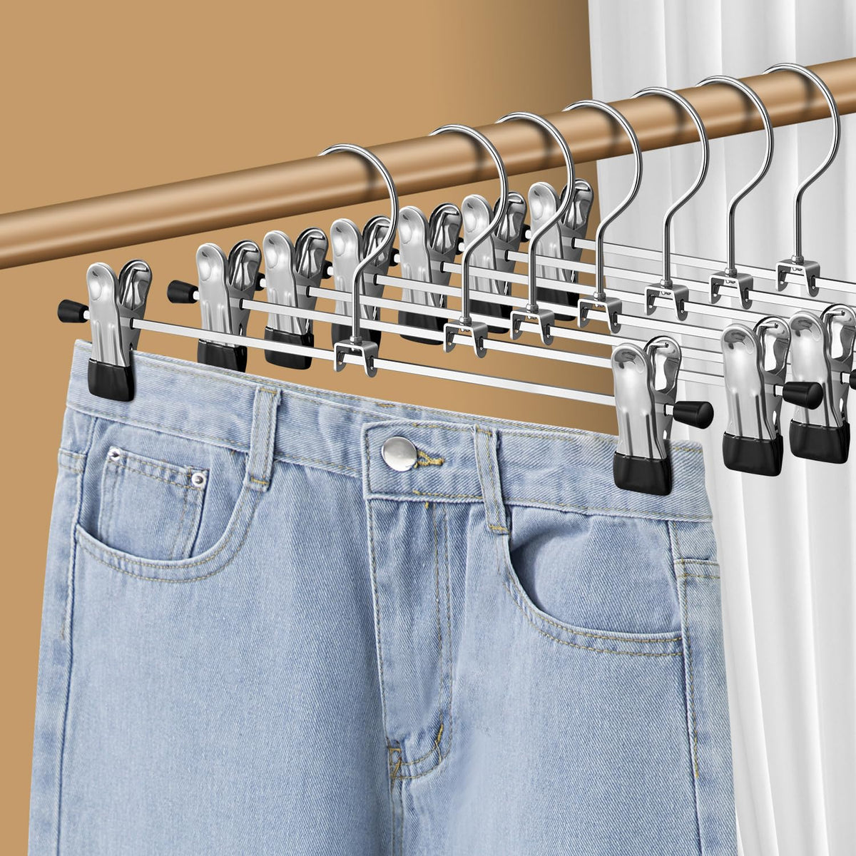 Hwajan Pants Hangers With Clips 30 Pack Adjustable Skirt Hangers For Women Nonslip Shorts Trousers Hanger For Jeans Clothes Han