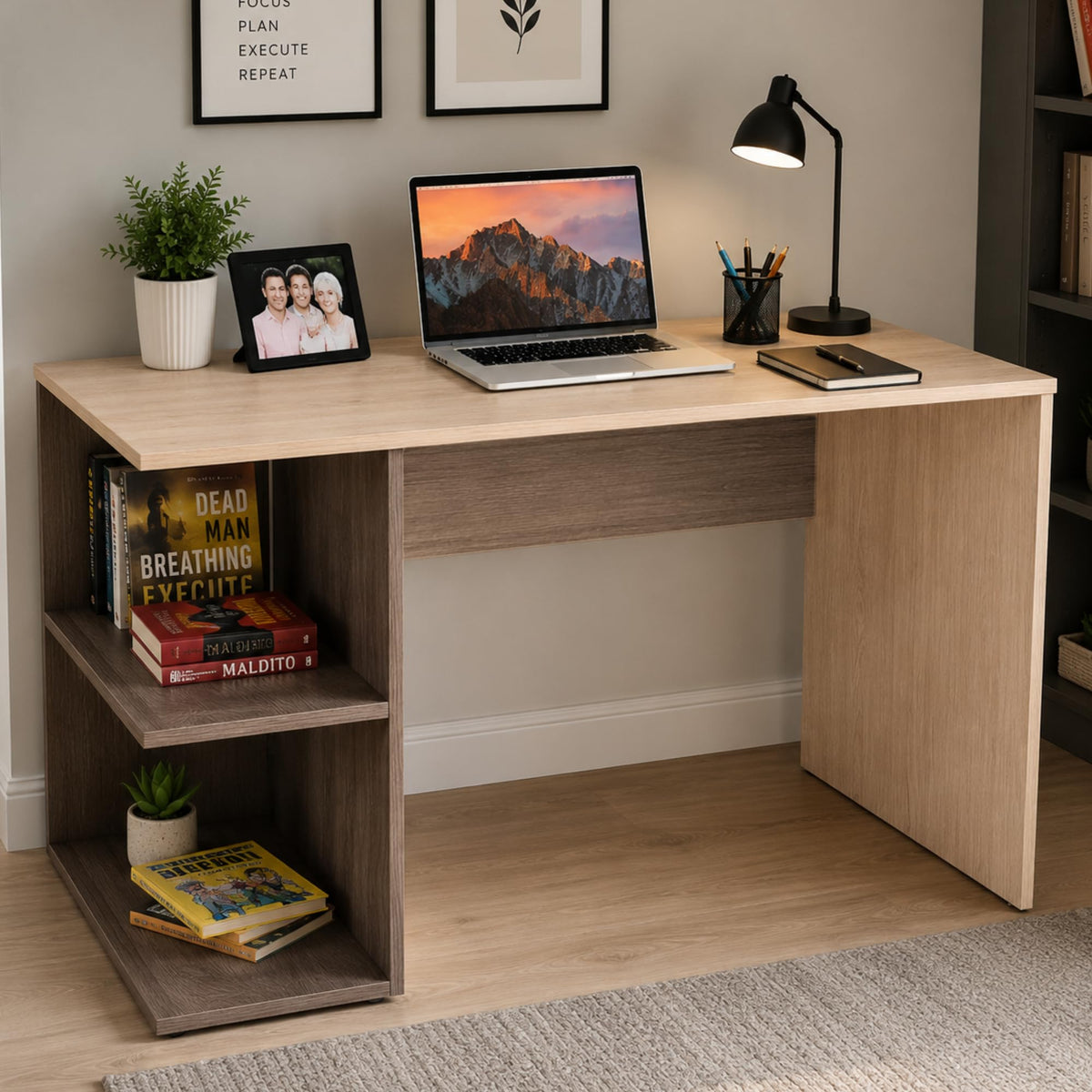 Zepo Mart Study Table With Storage Shelves | Wooden Laptop Desk For Students & Work From Home | Modern Computer Office Table For