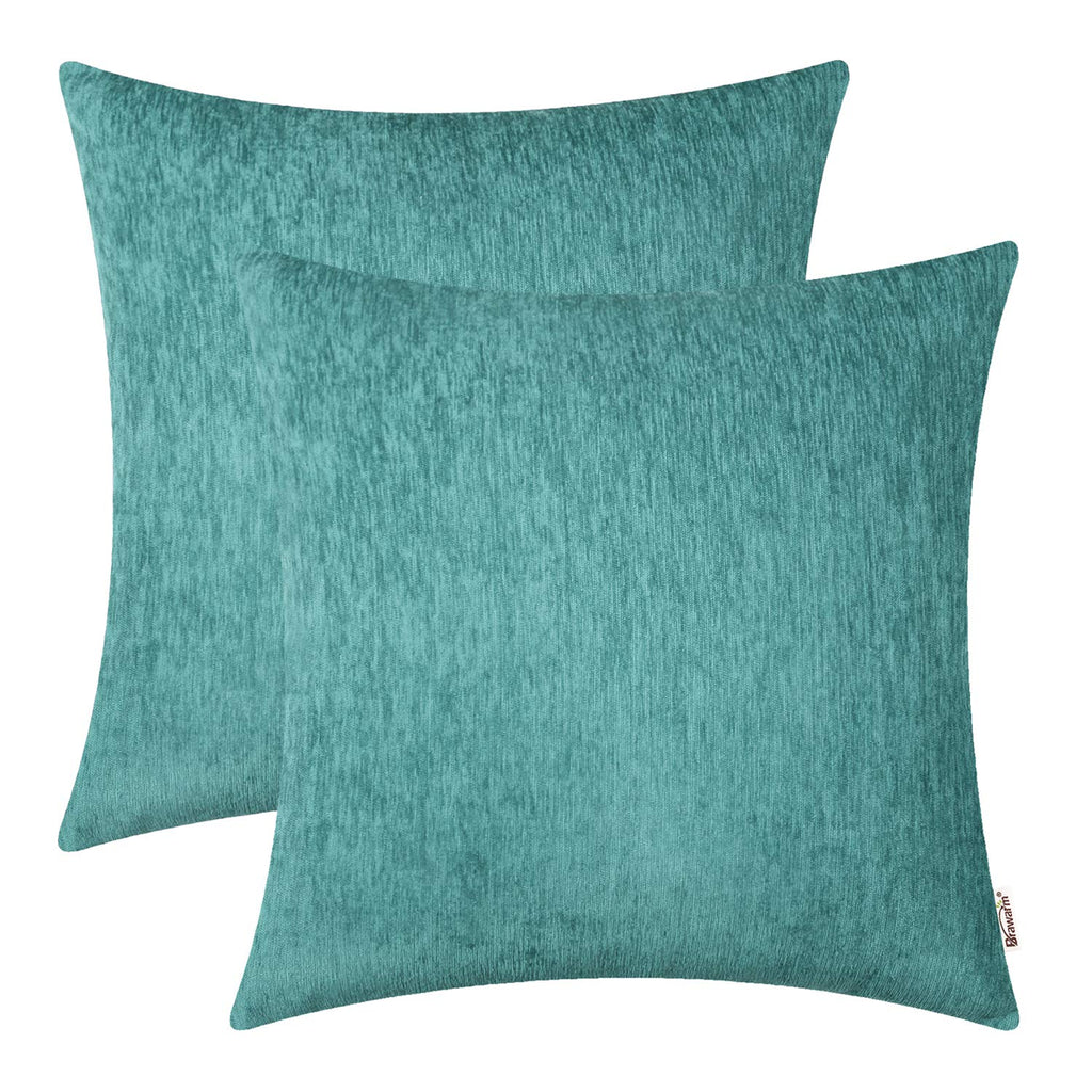 BRAWARM Chenille Throw Pillow Covers 22x22 Inches - Teal Chenille Pillow Covers Pack of 2, Solid Dyed Soft Chenille Pillow Cases