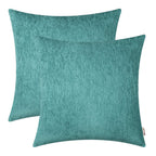 BRAWARM Chenille Throw Pillow Covers 22x22 Inches - Teal Chenille Pillow Covers Pack of 2, Solid Dyed Soft Chenille Pillow Cases