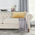 HomeRoots Grey Cotton Wide Tasseled Marble Yellow Lumbar Pillow