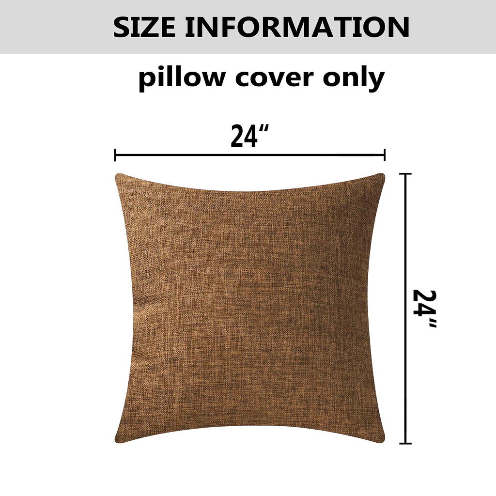 Home Brilliant Brown Pillow Covers Decoration Solid Linen Throw Cushion Cover For Living Room, 24X24 Inch, 60Cm