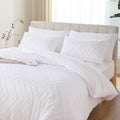 Yirddeo White Full Size Comforter Set 3Pcs, Boho Full Comforter Set Farmhouse Full Size Bedding Set, Vertical Tufted Full Bed Se