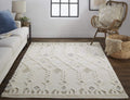 HomeRoots 512804 8 x 10 ft. Ivory Tan & Silver Wool Geometric Hand Tufted Handmade Stain Resistant Rectangle Area Rug