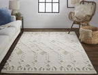 HomeRoots 512804 8 x 10 ft. Ivory Tan & Silver Wool Geometric Hand Tufted Handmade Stain Resistant Rectangle Area Rug