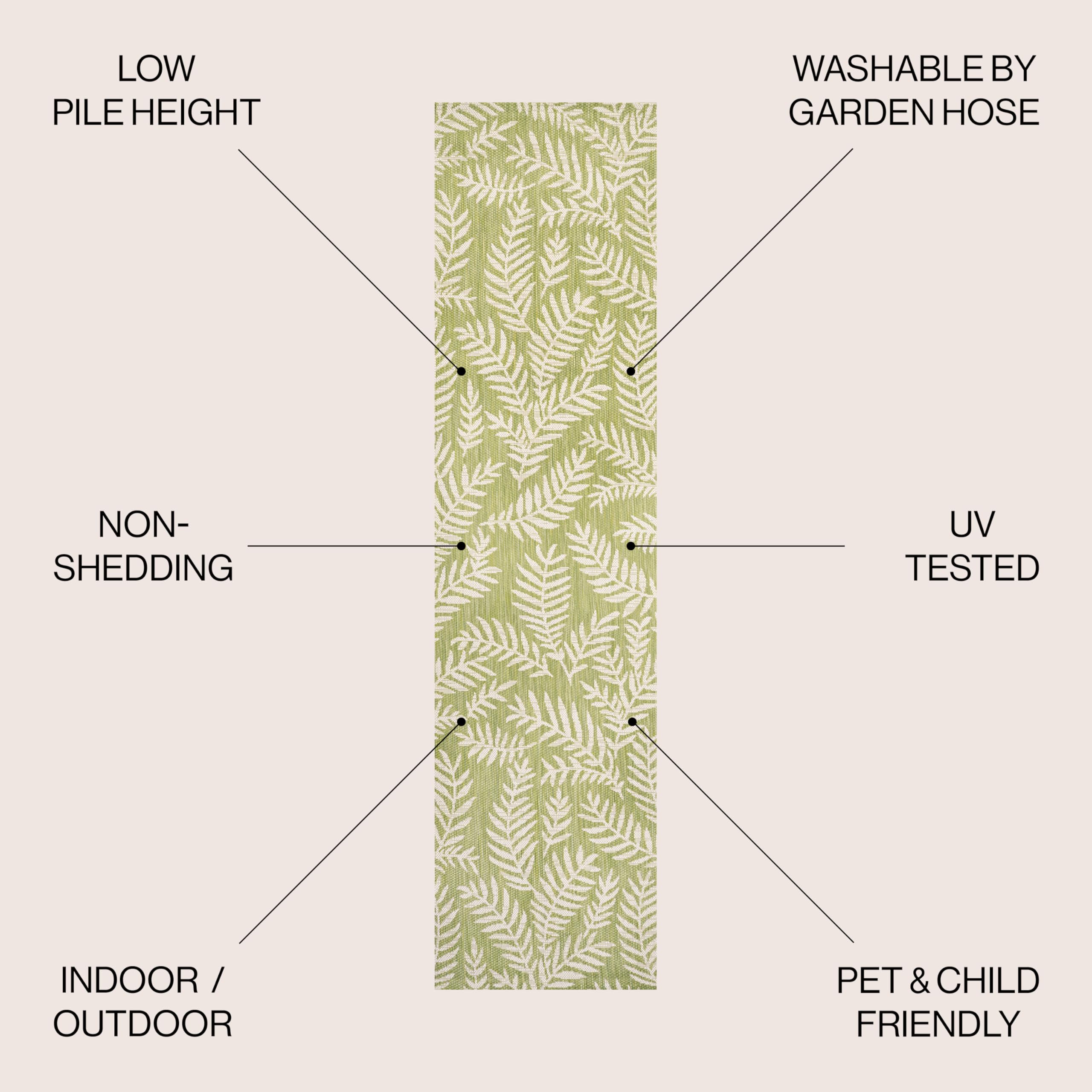 Jonathan Y Smb119D-210 Nevis Palm Frond Indoor Outdoor Area Rug, Coastal Casual Country Easy Cleaning,Bedroom,Kitchen,Backyard,Patio,Non Shedding 2 X 10, Green/Cream