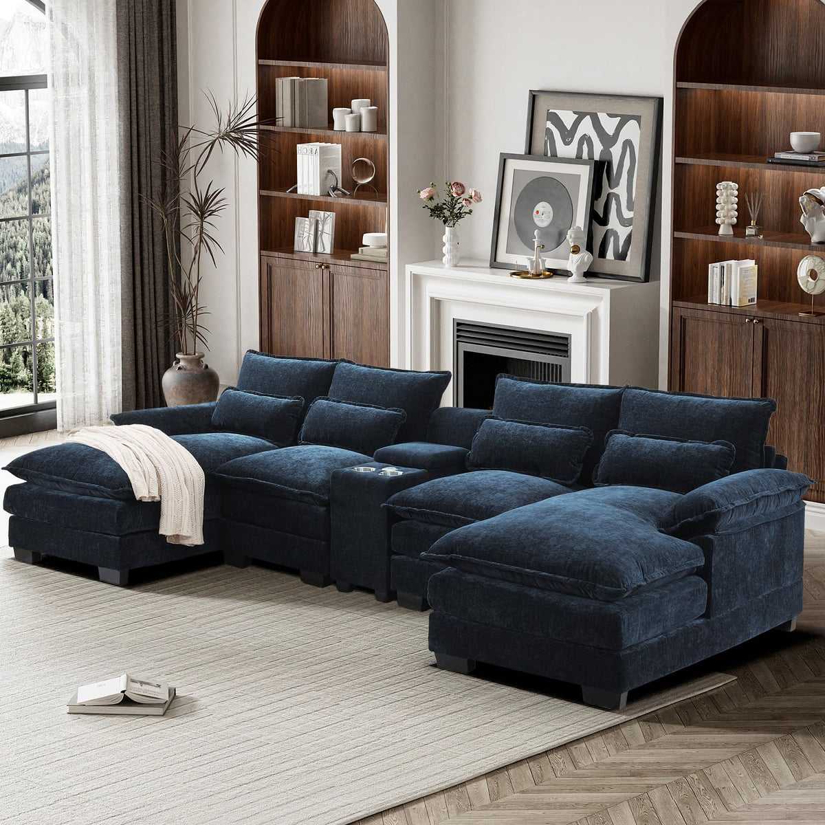 Onemmlion U Shaped Cloud Couch Sectional Sofa, 124inch Comfy Fluffy Chenille Grey Sectional Couches For Living Room With Double Cha
