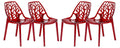 LeisureMod Transparent Red Modern Dining Chairs Set of 4 - Cut-Out Tree Design Stackable Side Chairs