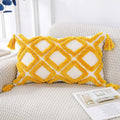 Panod Super Soft Farmhouse Decorative Plush Throw Pillow Covers 12 X 20 Yellow,Solid Diamond Pattern Tufted With Tassels Modern