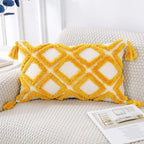 Panod Super Soft Farmhouse Decorative Plush Throw Pillow Covers 12 X 20 Yellow,Solid Diamond Pattern Tufted With Tassels Modern